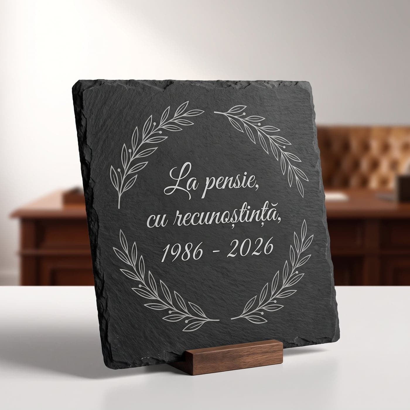 Placă din ardezie gravată, cadou de pensionare