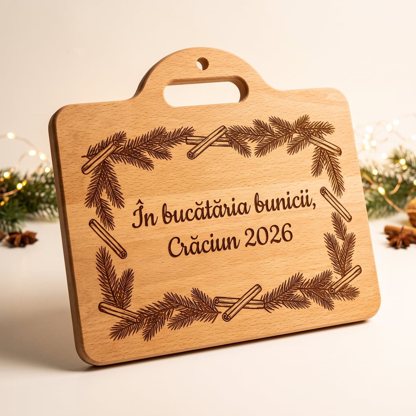 Tocător din lemn gravat, cadou de Crăciun