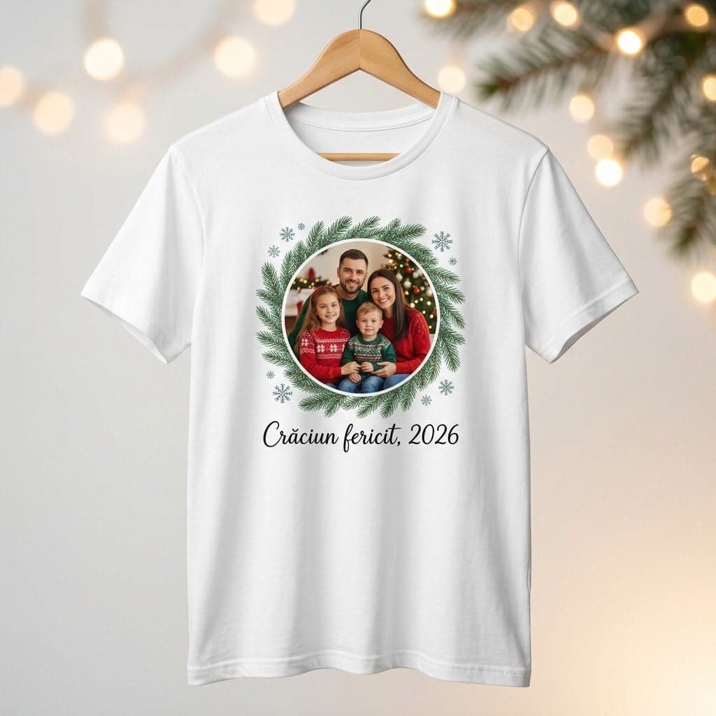 Tricou personalizat cu poză, cadou de Crăciun
