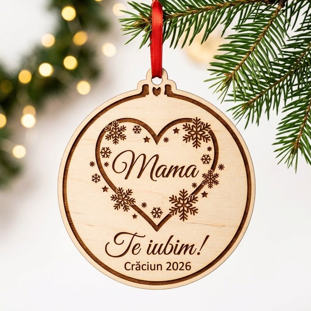 Glob de Crăciun din lemn gravat pentru mama
