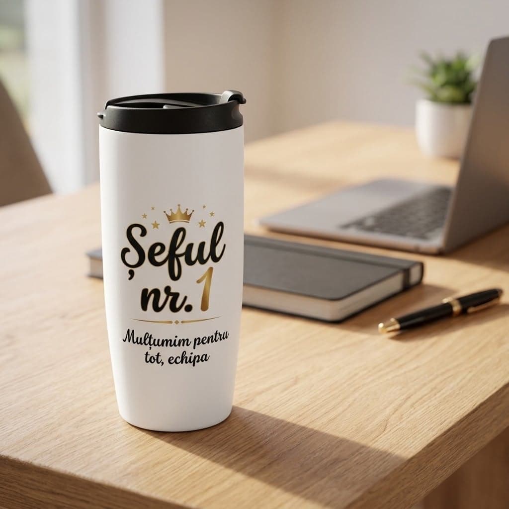 Pahar termic personalizat, cadou pentru șef