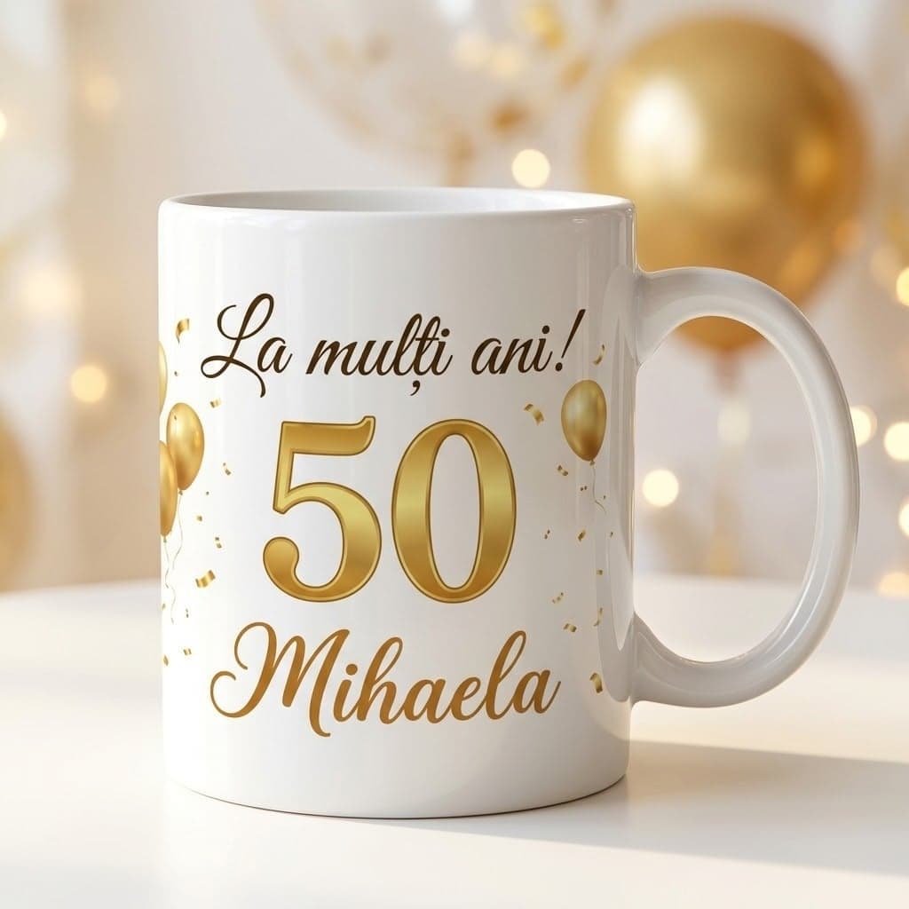 Cană aniversară personalizată cu vârsta și numele