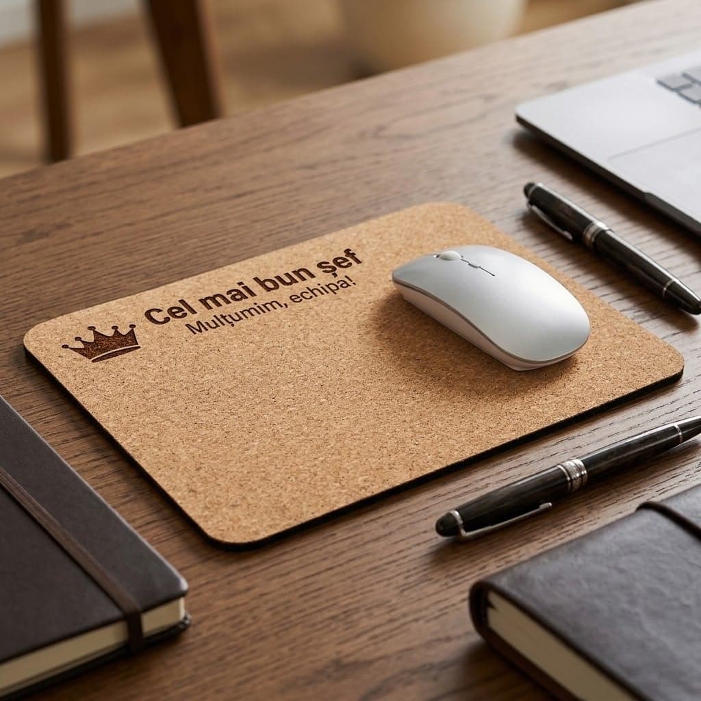 Mousepad din plută gravat, cadou pentru șef