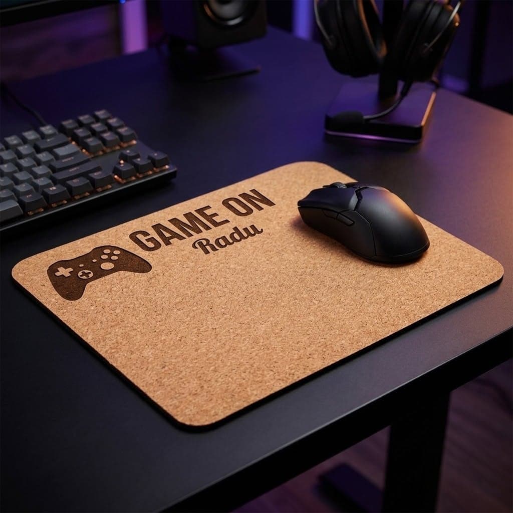 Mousepad din plută gravat, cadou pentru gamer