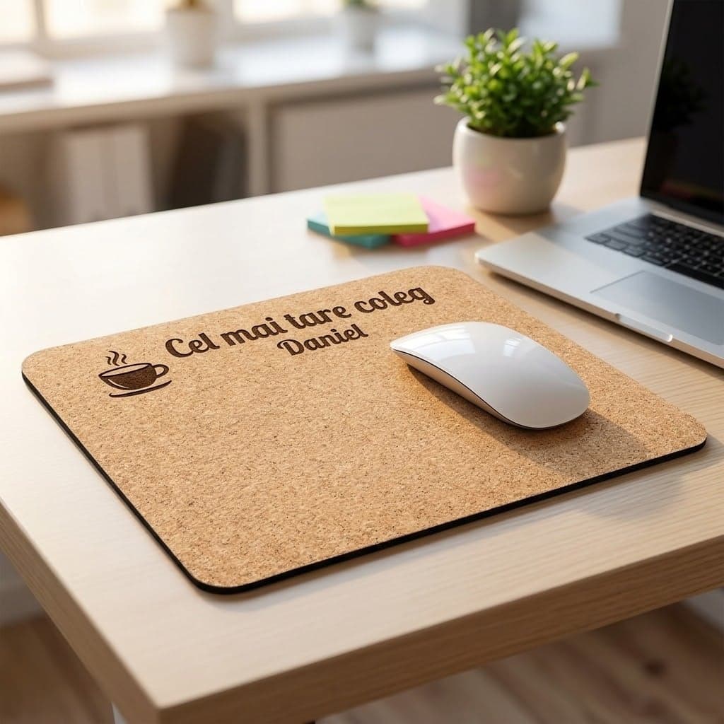 Mousepad din plută gravat, cadou pentru coleg