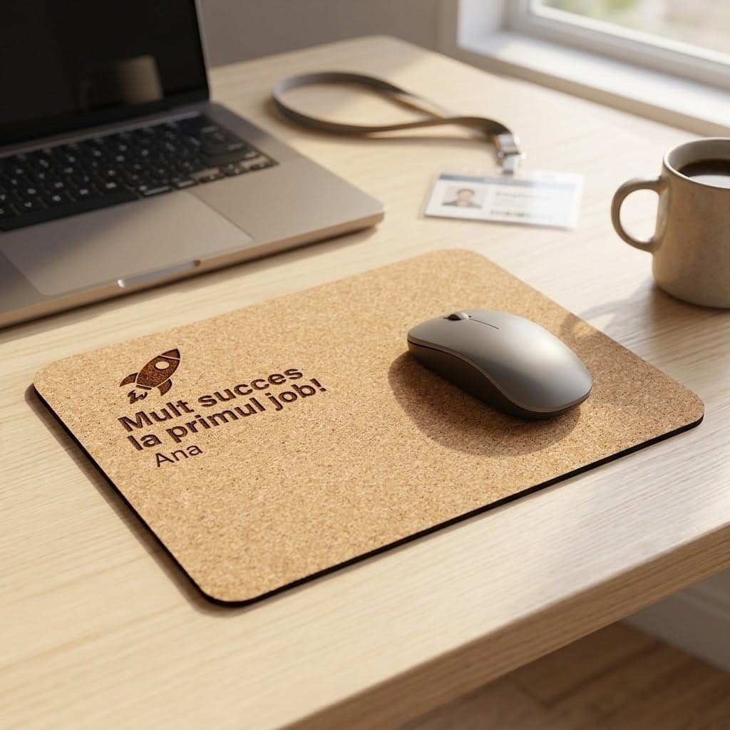 Mousepad din plută gravat, cadou pentru primul job