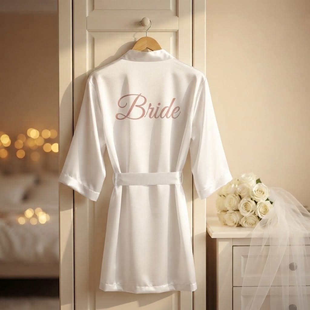 Halat de mireasă din satin, personalizat