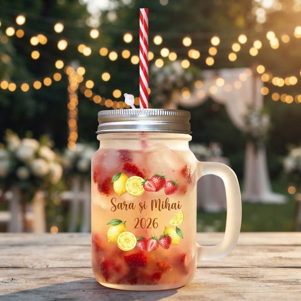 Halbă de limonadă cu pai, personalizată