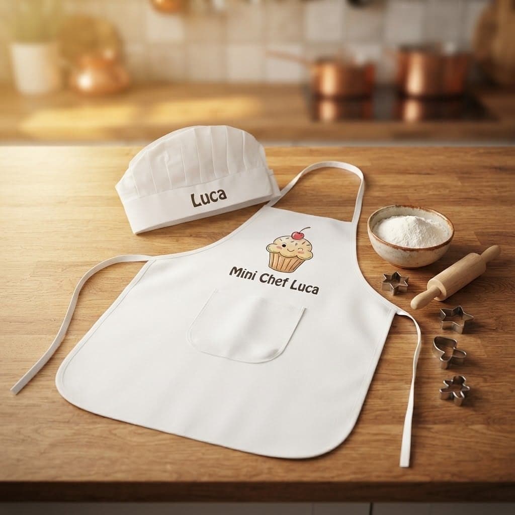 Set șorț și bonetă de bucătar pentru copii, personalizat