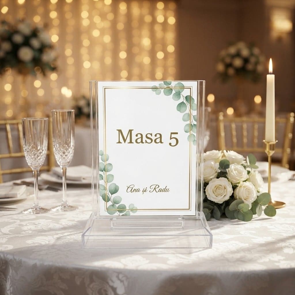 Număr de masă personalizat, în suport transparent A7