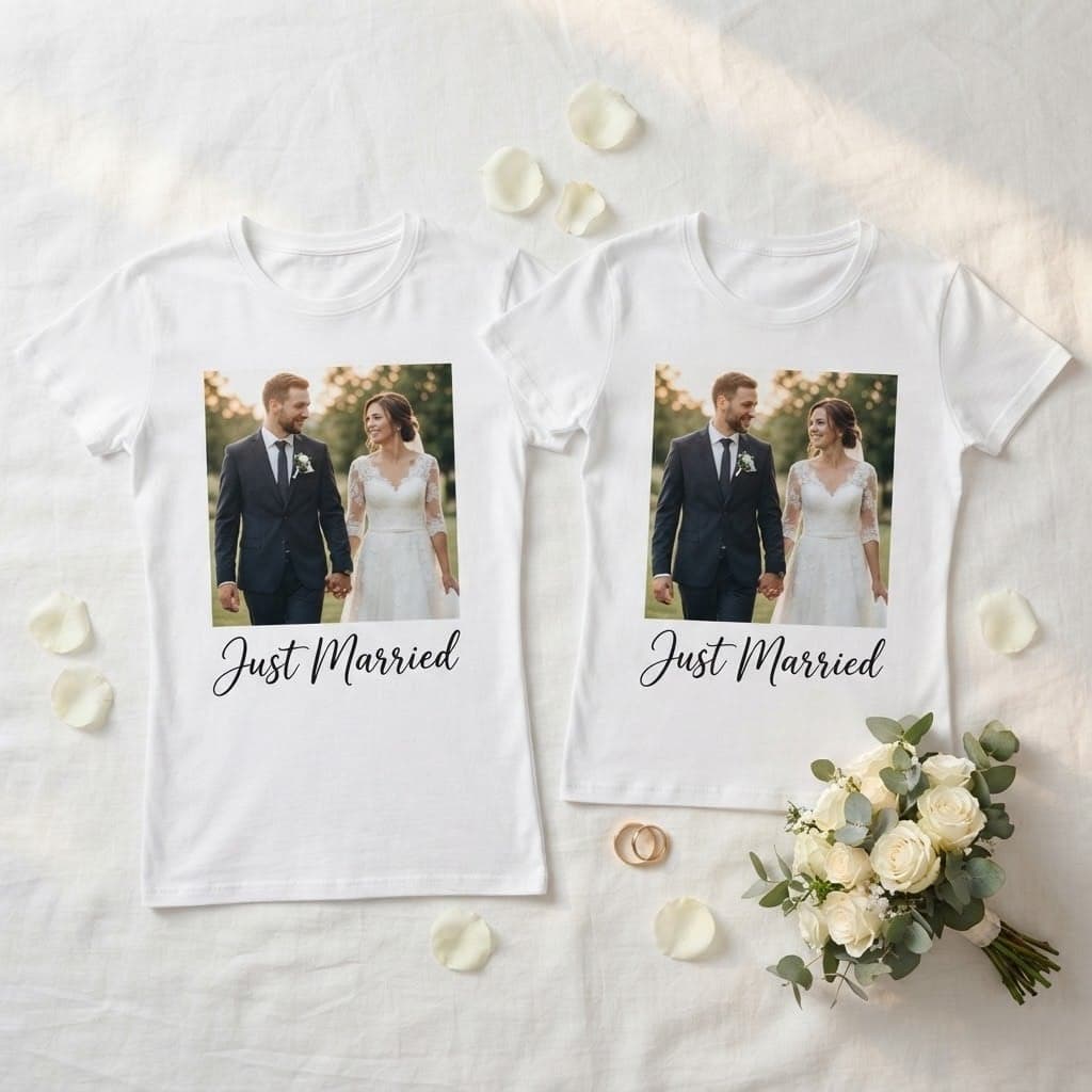 Tricou personalizat cu poză, cadou de nuntă