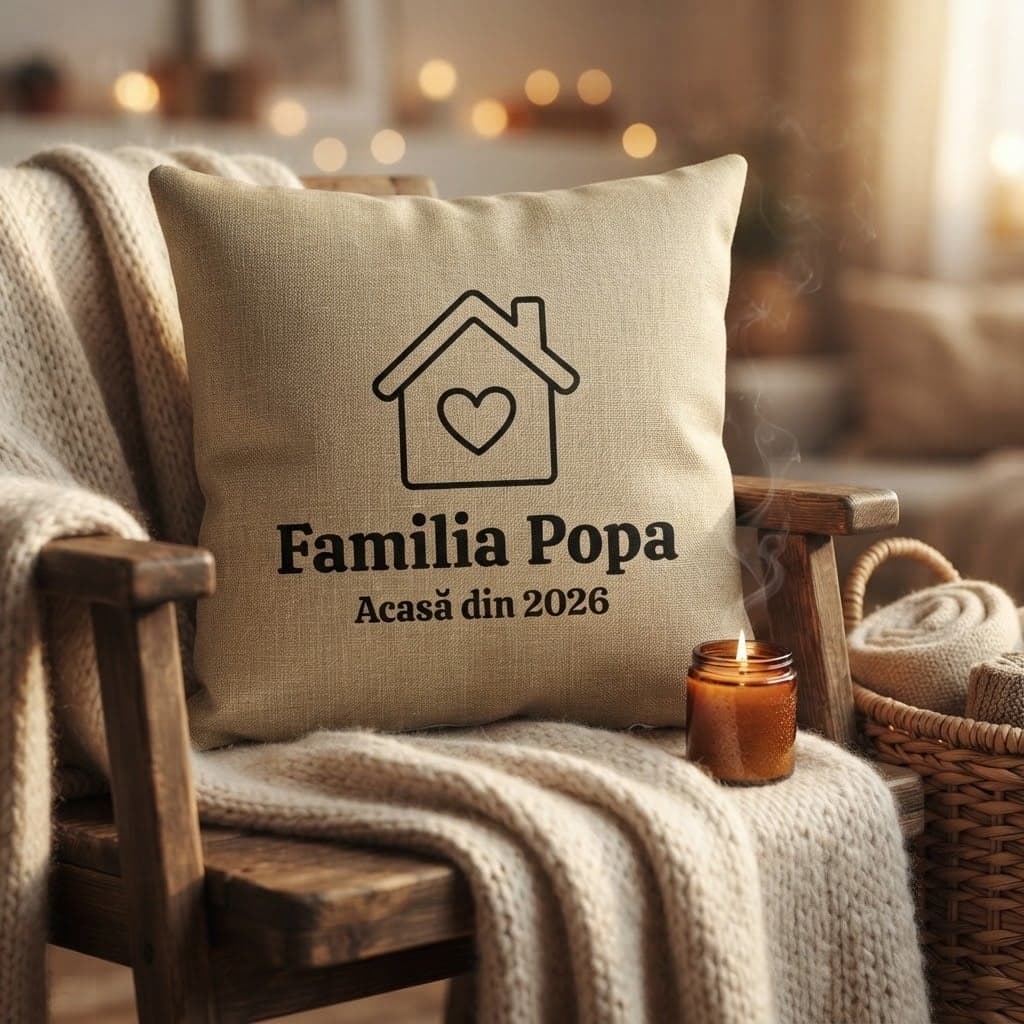 Pernă rustică cu aspect de cânepă, personalizată