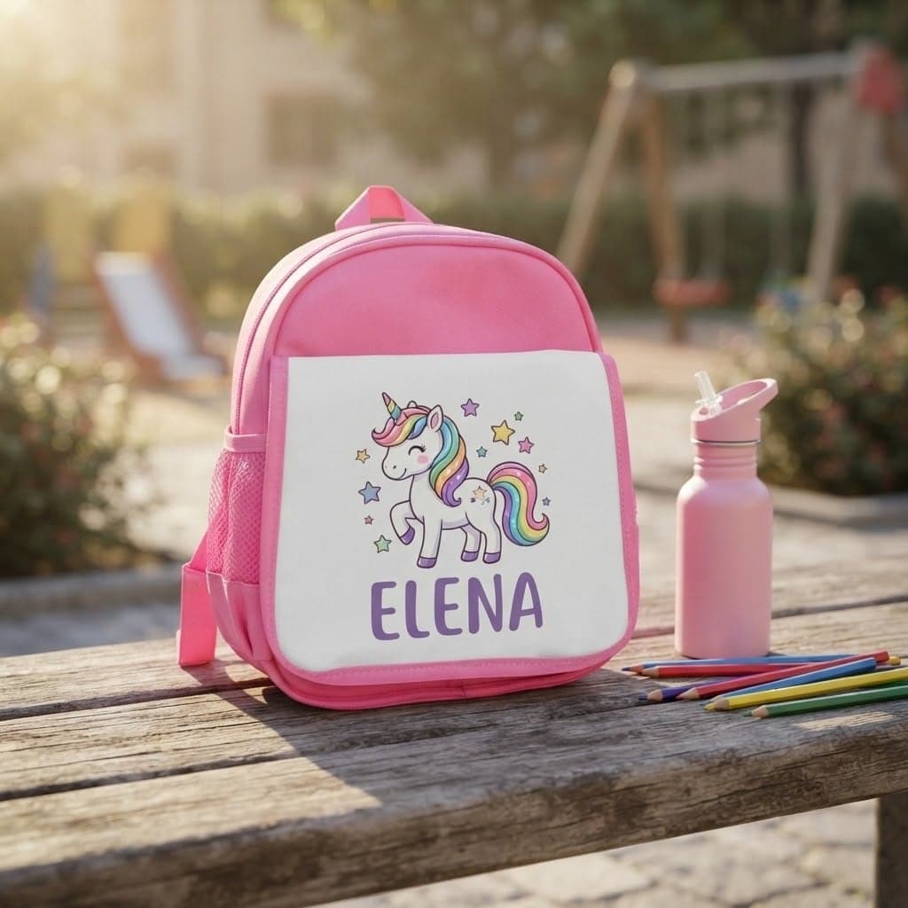 Ghiozdan roz pentru copii, personalizat