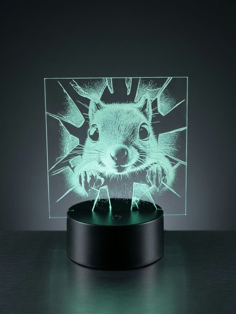 Lampă LED veveriță prin sticlă spartă, personalizată