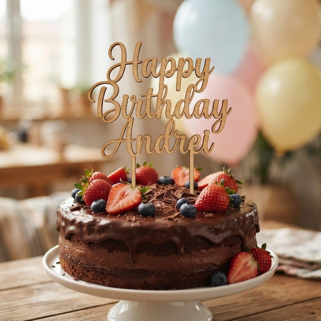 Topper de tort din lemn „Happy Birthday” cu nume