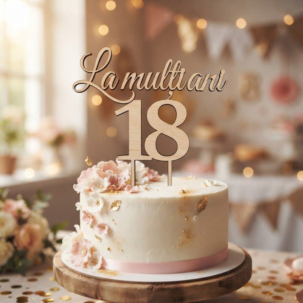 Topper de tort din lemn cu vârsta și „La mulți ani”