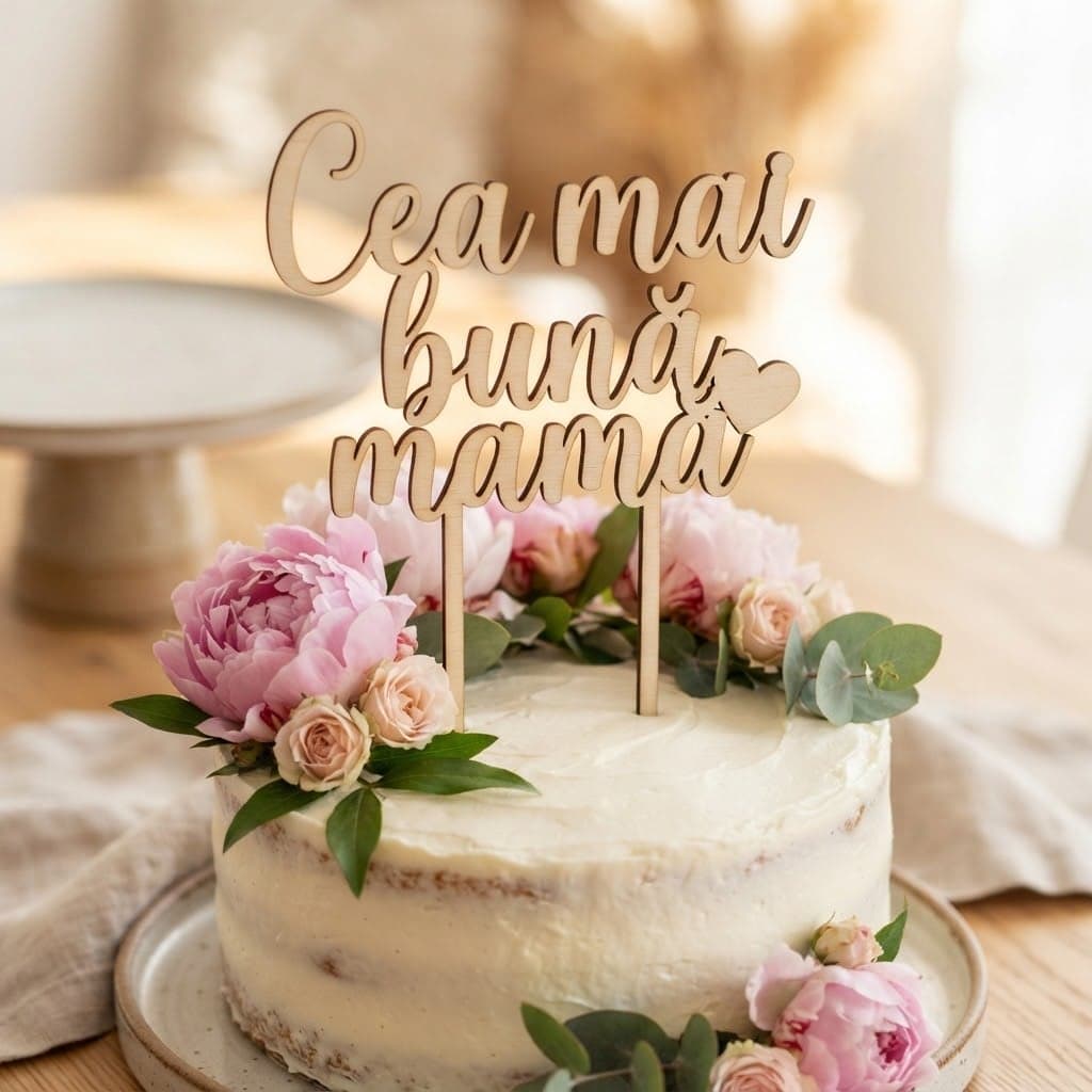 Topper de tort din lemn „Cea mai bună mamă”