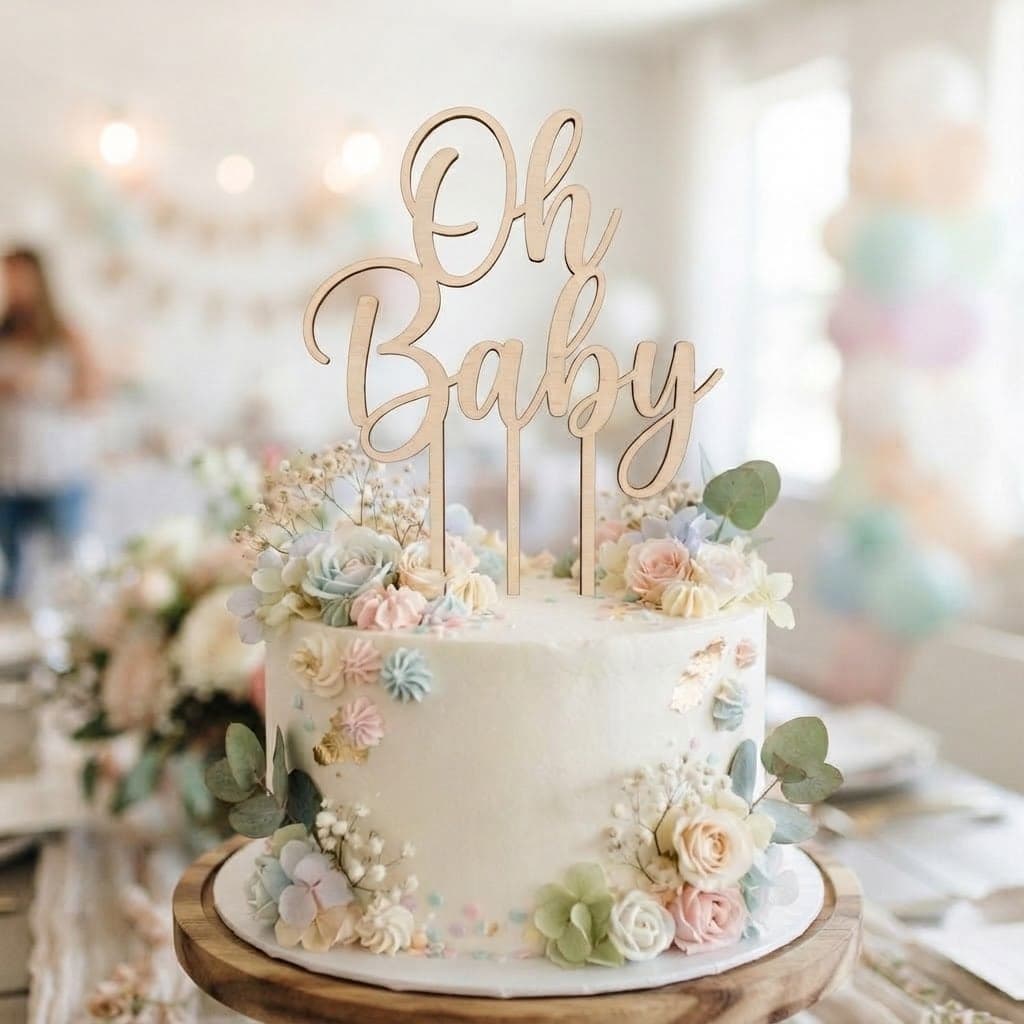 Topper de tort din lemn „Oh Baby”