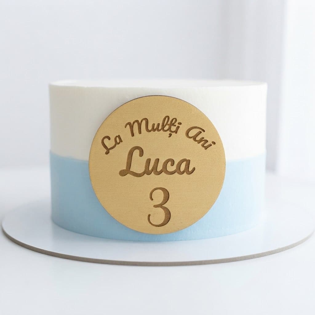 Topper de tort ban rotund „La mulți ani” cu nume și vârstă