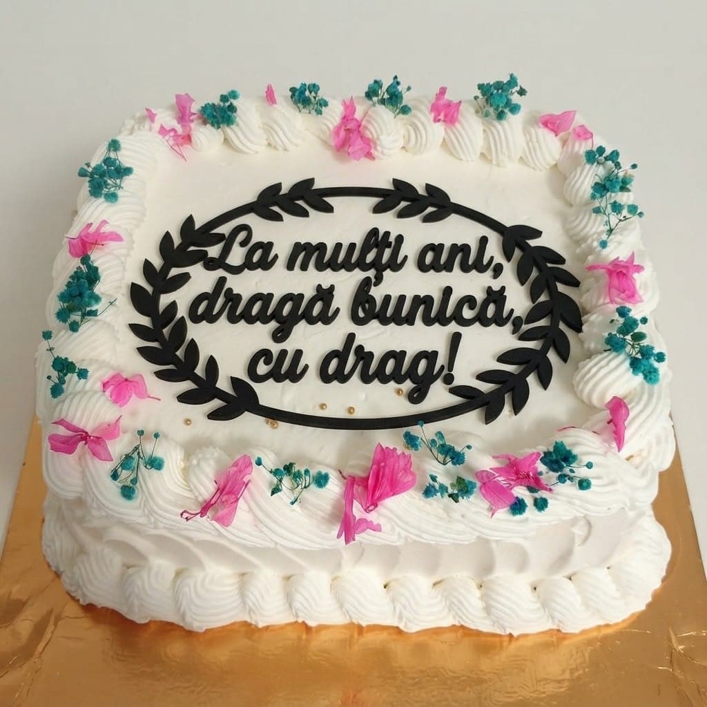 Topper de tort placă ovală cu chenar de frunze și mesaj
